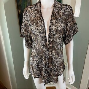 Vintage 90s Chico's Sz 1 Sheer Leopard Kimono Jacket Swimsuit Beach Pool Coverup